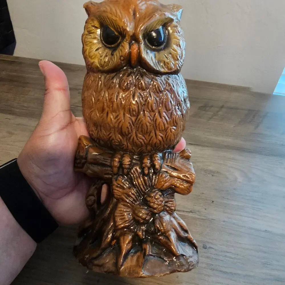 Vintage Owl Wax Candle Brown Rustic Cottage Bird Sculpture Classic MCM 80s Retro